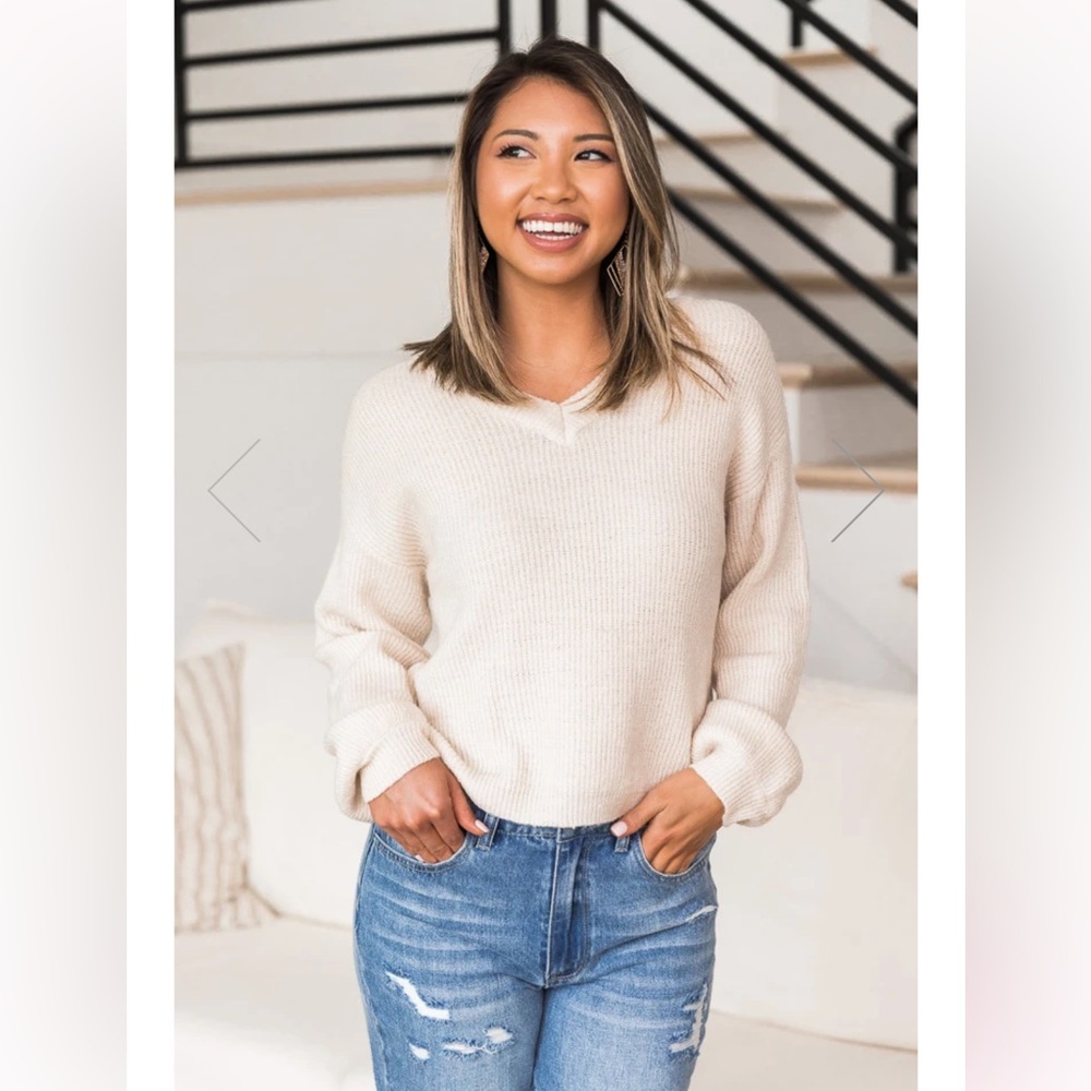 Cream V-Neck Sweater